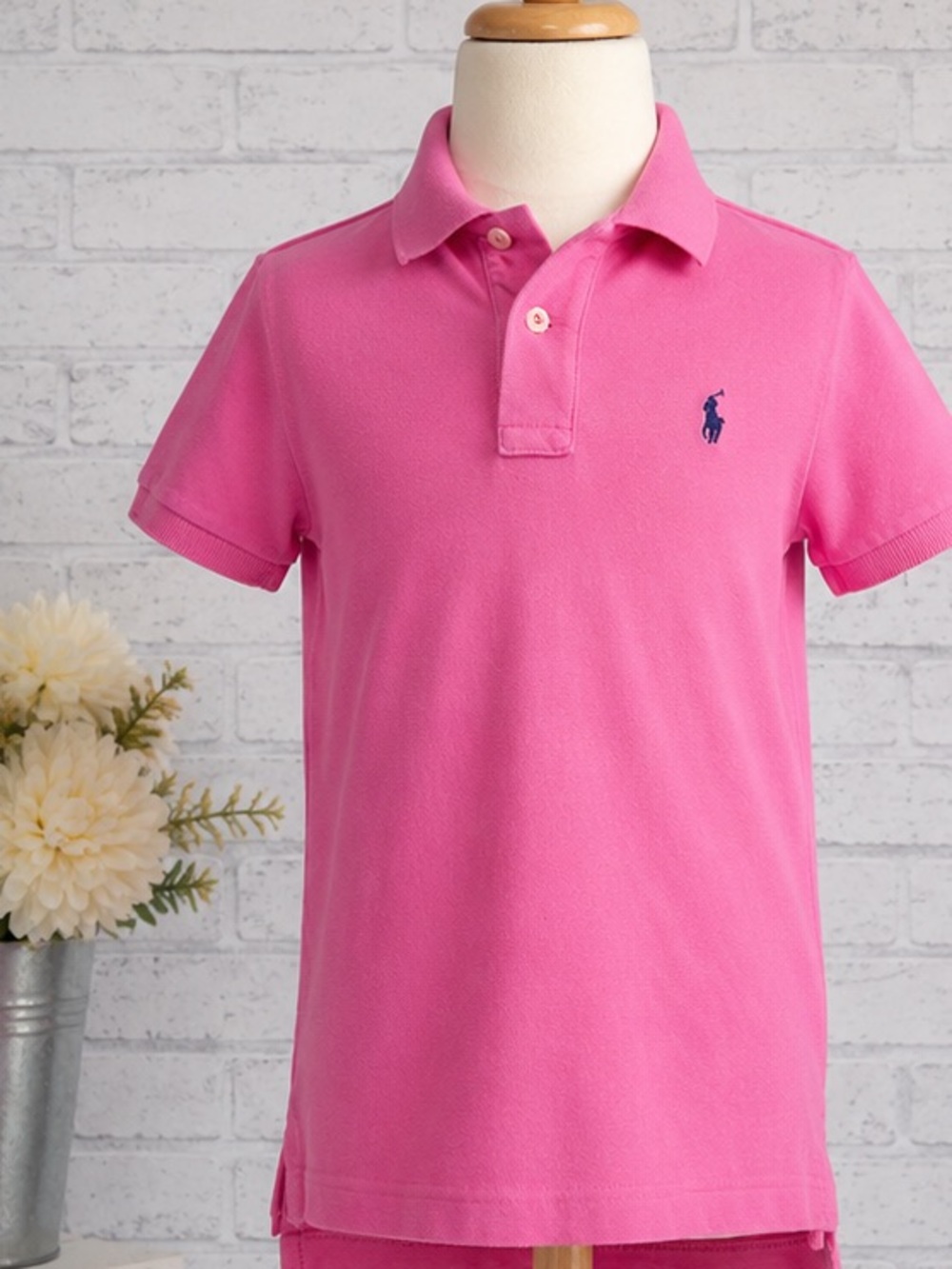 Polo Ralph Lauren Boys Pink Cotton Polo Shirt Size 5 Short Sleeve Classic Logo